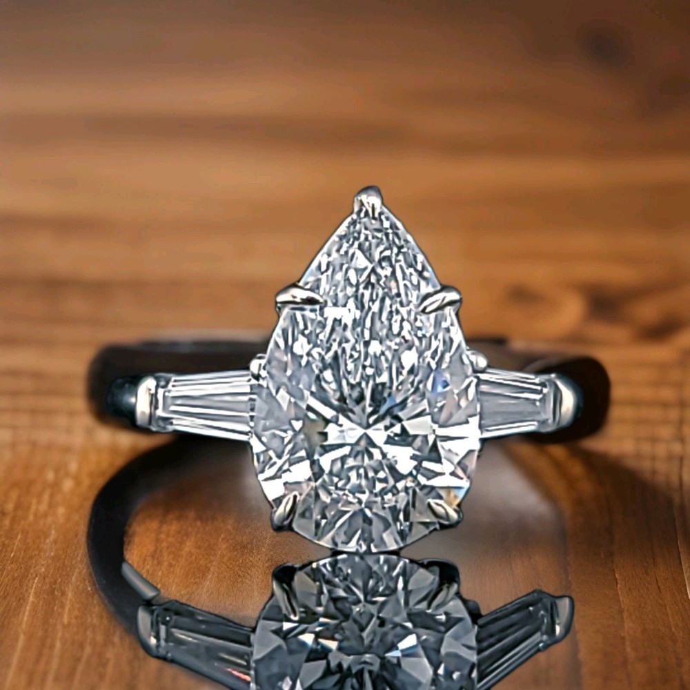 14k White Gold Engagement Ring 4.01ct Lab Grown Diamond Pear Shape IGI Cert
