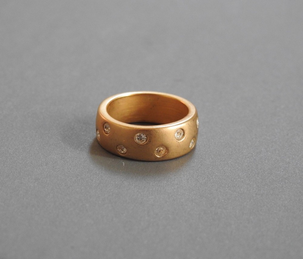 matte gold electroplate band ring with inset clear rhinestones 6