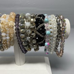 Glass Bead Bracelet Lot of 20 Multicolor Wearable Craft Stretch Faceted Funky