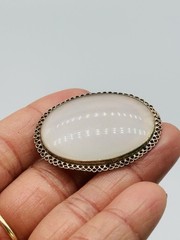 Vtg Gorgeous Antique Victorian 925 Silver Oval natural Agate Stone Pin Brooch