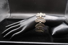 Vtg Mid Century Silver Tone Filigree Crescent Openwork Link Bracelet 8″ Long