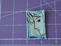 Rare Vintage Signed Evans Ceramic YOUNG MAN Brooch Pin 1.25 in. x 2 in. Blue