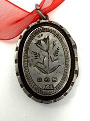 Victorian Double Sided Star Flower Locket English Puffed Sterling, c.1886