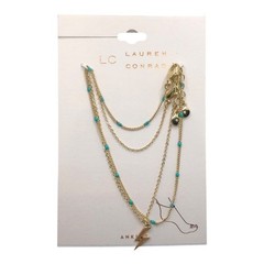 LC Lauren Conrad NIP Gold Tone Four Strand Lightening Bolt Green Bead Anklet