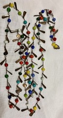 CZECH Flapper Length 54″ ART GLASS BEAD & TEARDROP METAL TAG Necklace VINTAGE