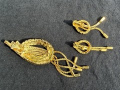 Vintage Rhinestone pendant & Clip On Earrings Set Amber Topaz Dangle Fringe