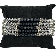 Vintage HOBÉ Multi Strand Bracelet Sapphire Blue & Crystal Bead Rhinestone Clasp