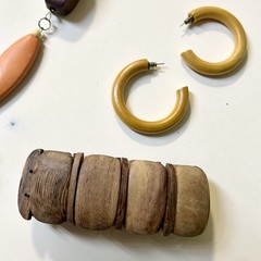 Women’s Vintage Boho Style Brown Wooden Glass bead Necklace Bracelet Earring Set