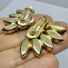 Vtg Art Deco Marquise Rhinestone Statement Orange Brown Climber Earrings Clip-on