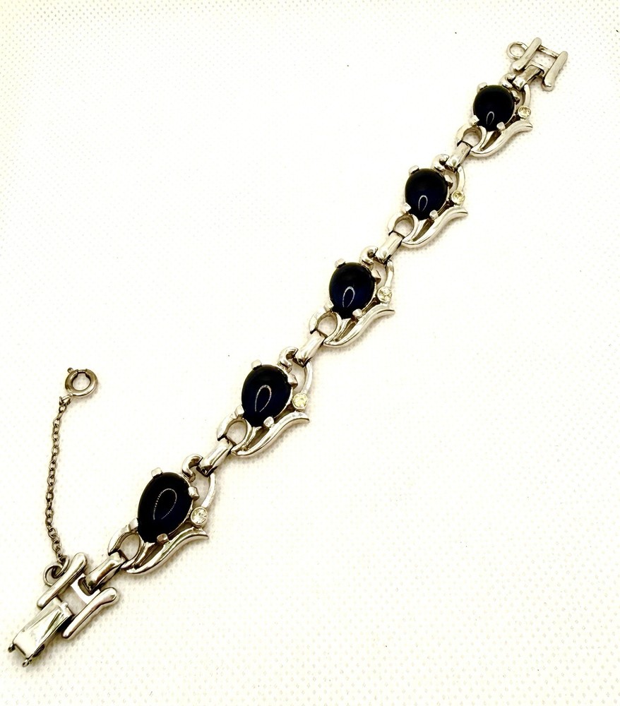 Vintage Barclay Art Deco Rhinestone Blue Panel Link Bracelet