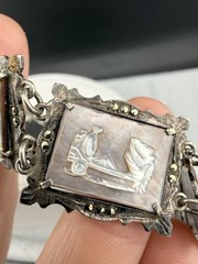 Vintage 800 Silver Carved Mother Of Pearl Bracelet Storyteller Roman Gods READ
