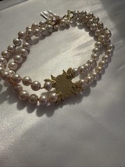 Vintage Marvella Pearl Double Strand Rhinestone Choker Necklace w/original tag
