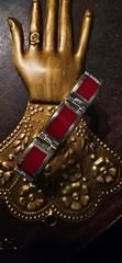 Vintage Taxco Sterling Silver Bracelet with Red Coral Inlay