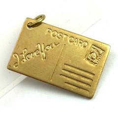 Vintage Charm I Love You Postcard Necklace Pendant Brass Jewelry Gift For Women