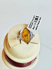 100% Genuine Baltic Natural Amber Silver Ring Size 7,0 Vintage Butterscotch 老琥珀