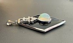Platinum 8.5CT Opal, 0.60CTW Diamond & Onyx Pendant(BU34)