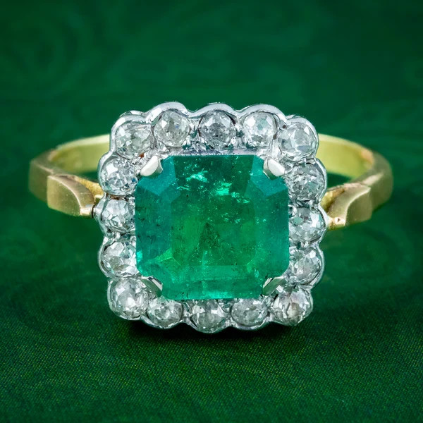 3.60 Ct Natural Emerald Art Deco Vintage Engagement Ring 14K Yellow Gold Over