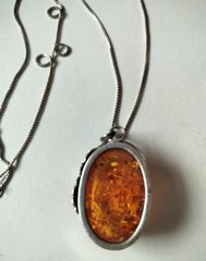 Vintage Large Baltic Amber Antiqued Sterling Silver Large Pendant, Substantial