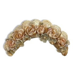 Vintage 1940s 1950s Sea Shell Floral Brooch Half Moon Crescent