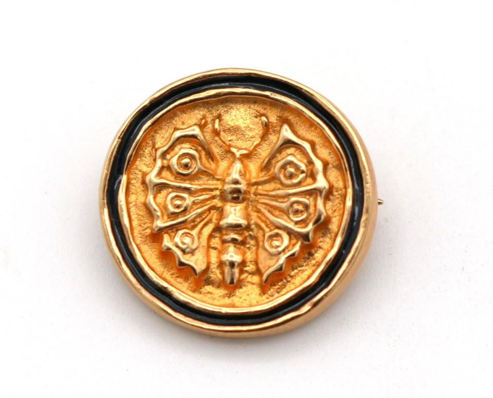 MMA Metropolitan Museum of Art 1989 Butterfly Imprinted Black Enamel Pin Brooch