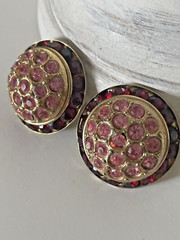 Vintage Coro Rhinestone Crystal Clip On Earrings Signed Channel set Pink Red
