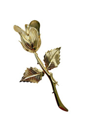 Vintage Gold Tone Rose Flower Brooch Pin Engraved Rosebud Floral Long Stem 1960