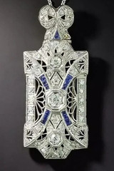 Vintage Art Deco Style Lab Created Diamond Wedding 14K White Gold Finish Pendant