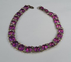 Vintage Old Rare Unique Gold Tone Purple Stones Linked Statement Choker Necklace