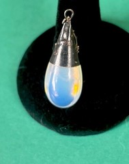 Vintage Sterling Silver Double Opalite Moonstone Drop Pendant Ornate Signed
