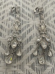 Bridal Party Vintage Dangle Rhinestone Earring Pair Silver Tone