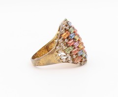 925 Sterling Silver Vintage Ring Gold Plated Multi Gemstone Band Sz 11 RG36441