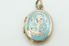 ANTIQUE ENGLISH 9K GOLD BACK & FRONT ENAMEL LOCKET PENDANT c1880
