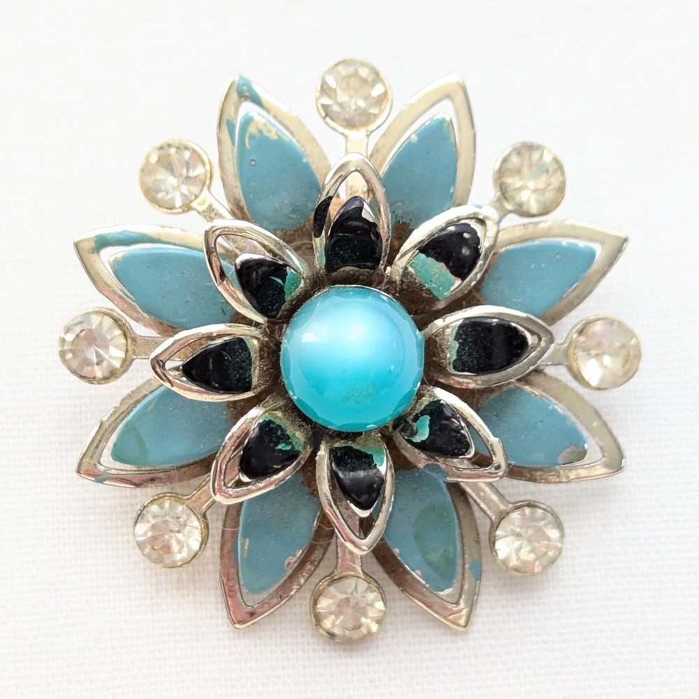 Blue Flower Brooch Scarf Lapel Pin Moonglow Lucite Floral Dainty Vintage Jewelry