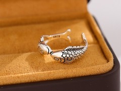Retro 925 Sterling Silver Goldfish Open Ring Adjustable Animal Jewelry Women
