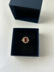 Vintage Red Cubic Zirconia Ring Gold Plated Womens Size 8.5