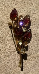 Vintage Austrian Rhinestone Crystal Brooch Pin Gold Tone Floral Wheat Stalk