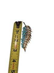 Vintage Crown Trifari Leaf Brooch Turquoise Beads Rare Feather