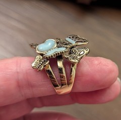 Barse Thailand Genuine Stone Unique Butterfly Detailed Gold Ring Vintage