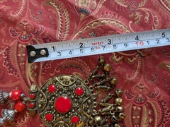 Antique Red Stone Silver-tone Yemeni Warrior Necklace Brass Finish History Art