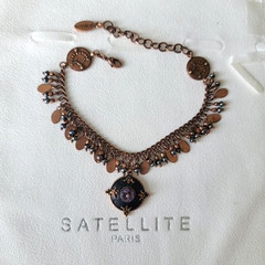 SATELLITE PARIS VINTAGE LEATHER W/ SEMI PRECIOUS STONE & PEARLS BRACELET