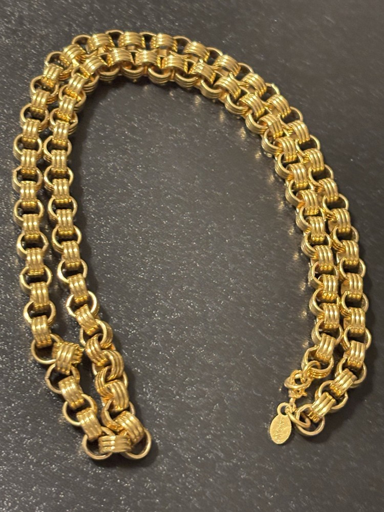 Vintage Monet Triple Barrel Link Ribbed Chain Modified Rolo Chain