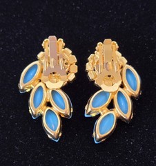 Juliana DE VTG Turquoise Marquise Pendant Necklace Clip Earrings Set READ Detail