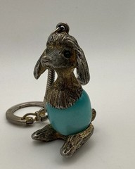 Vintage EDLEE Jelly Belly Poodle Keychain Turquoise Blue Bead Dog Mid-Century