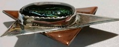 Vtg Mid Century Brutalist Copper Silver Art Dichroic Glass Star Brooch Pin