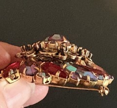 Juliana 1950s Red Rhinestone Marquise Cut Brooch with Faux Iridescent Stones