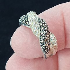 Sterling Silver Ladies Ring Marcasite & Clear CZ Pave Braided 2-tone Sz 7.5