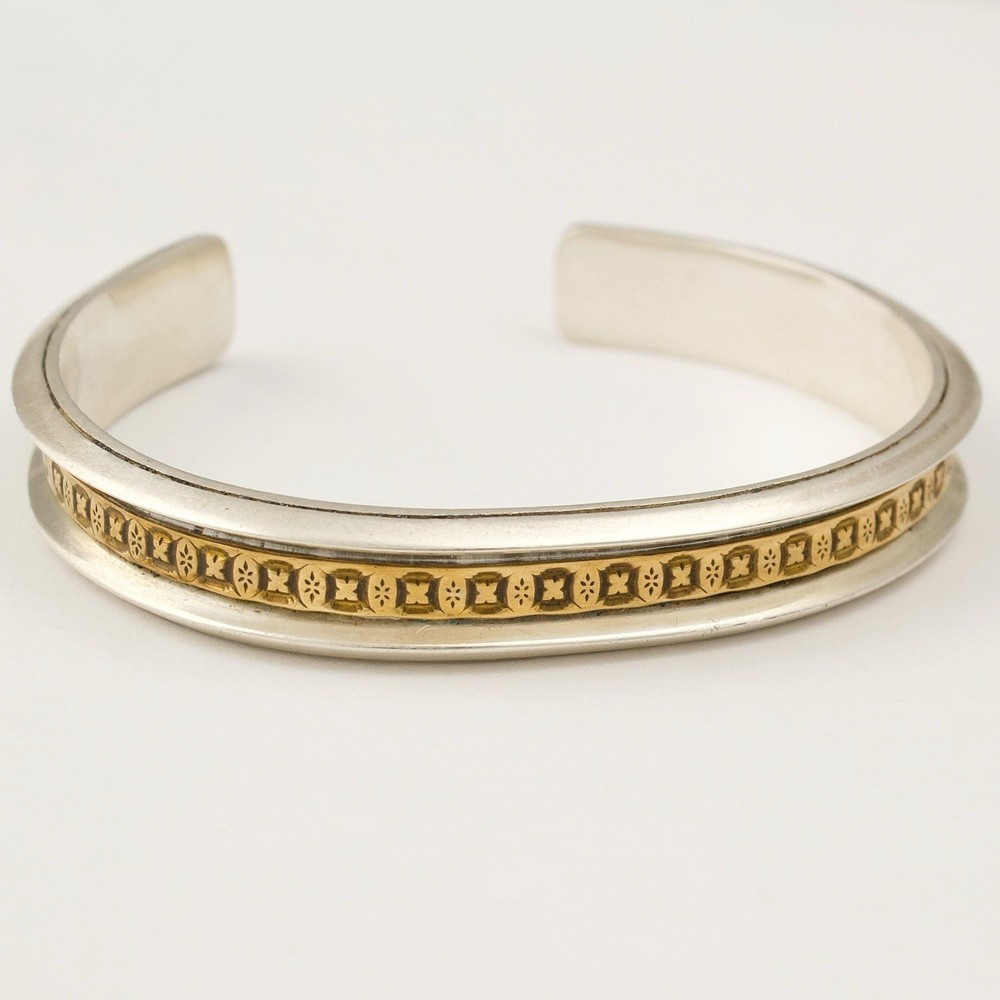 Vintage Artisan Sterling Silver and Brass Cuff Bracelet