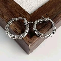 Vintage Sterling Silver Hoop Earrings Geometric Retro Pattern Statement Jewelry.