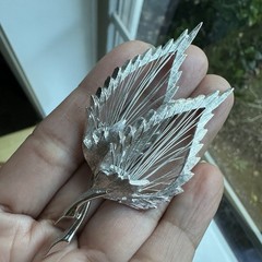 Vintage Boucher Brooch Pin 3.1 Inch Detailed Open Wire Work Leaves Silver Signed