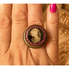 One of a Kind Handmade Shell Casing Cameo Statement Ring Crystal Artisan Jewelry